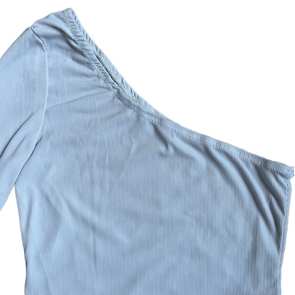 SHEIN WHITE ONE SLEEVE RIBBED BODYSUIT SIZE XS - Picture 3 of 6